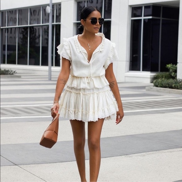 Misa Los Angeles Dresses & Skirts - NWT MISA Kamyla Cream White Tiered Ruffle Blouson Linen Mini Dress size Large